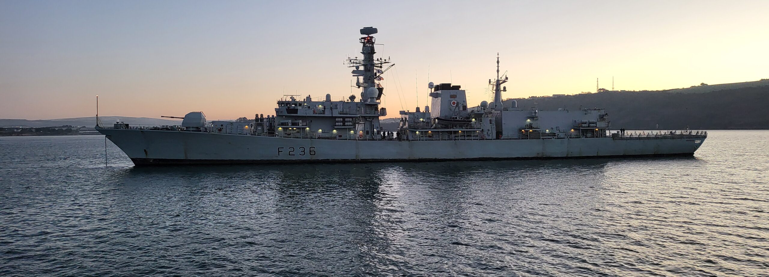 The UK Royal Navy (RN) Type 23 frigate HMS Montrose is pictured in Plymouth Sound in Decem-ber 2022, preparing to return to HM Naval Base Devonport following a three-year tour to the Gulf region that proved the RN’s forward-deployment concept. (Dr Lee Willett)
